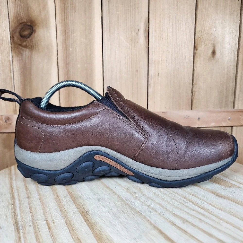 Merrell Jungle Moc Shoes Mens 8.5 Brown Leather‎ Slip On Walking Comfort Casual